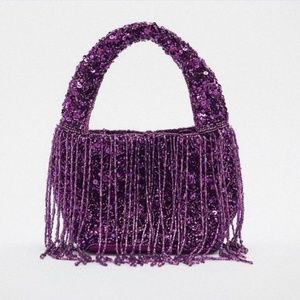 Zara Purple Fringe Sequin Evening Handbag